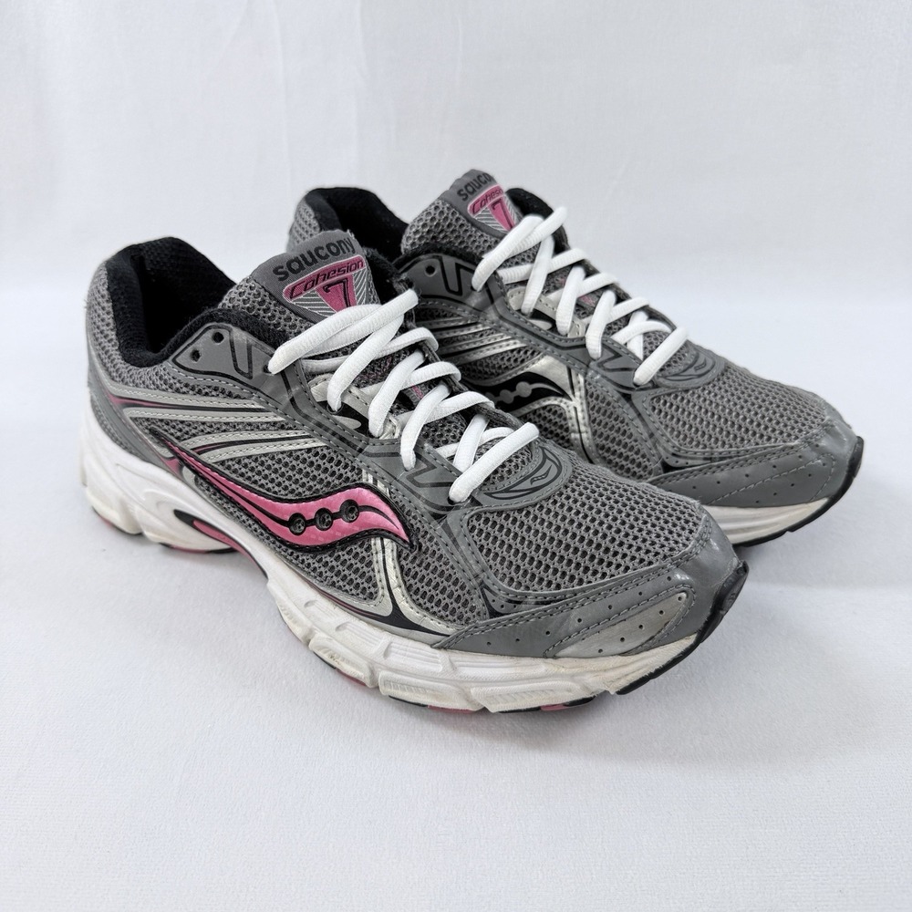 Saucony Cohesion 7 Women's Size 10 Trail Running Shoe Gray Pink Lace Up